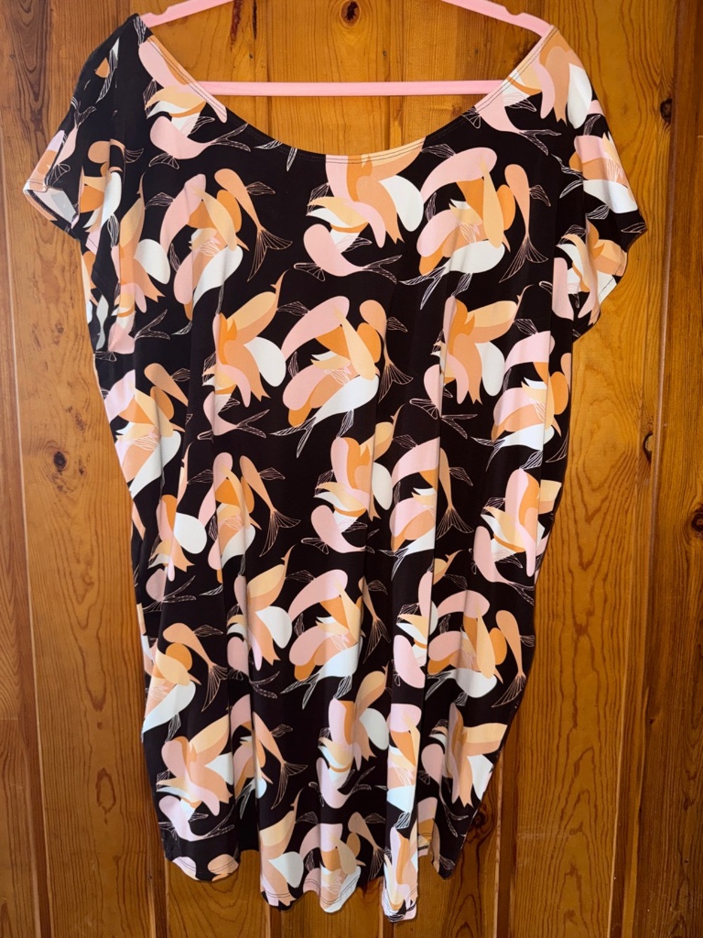 Ava Sky Black Dress with Pink, Peach & White fish  Print